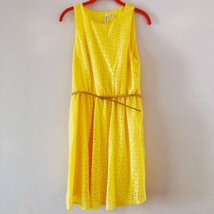 Yellow Tank Dress with Belt. Lightly lined.